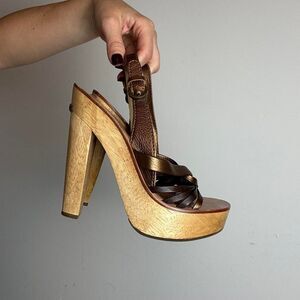 Vintage Y2K Michael Kors Wood and Leather Platform Sandals